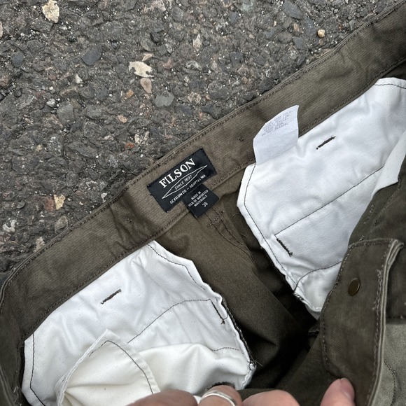 Filson Dry Shelter Cloth Pants Otter Green Mens 38x28 Made In USA Straight Leg - Picture 4 of 7